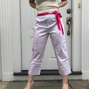 Alanni cropped summer pants with pink embroidery
